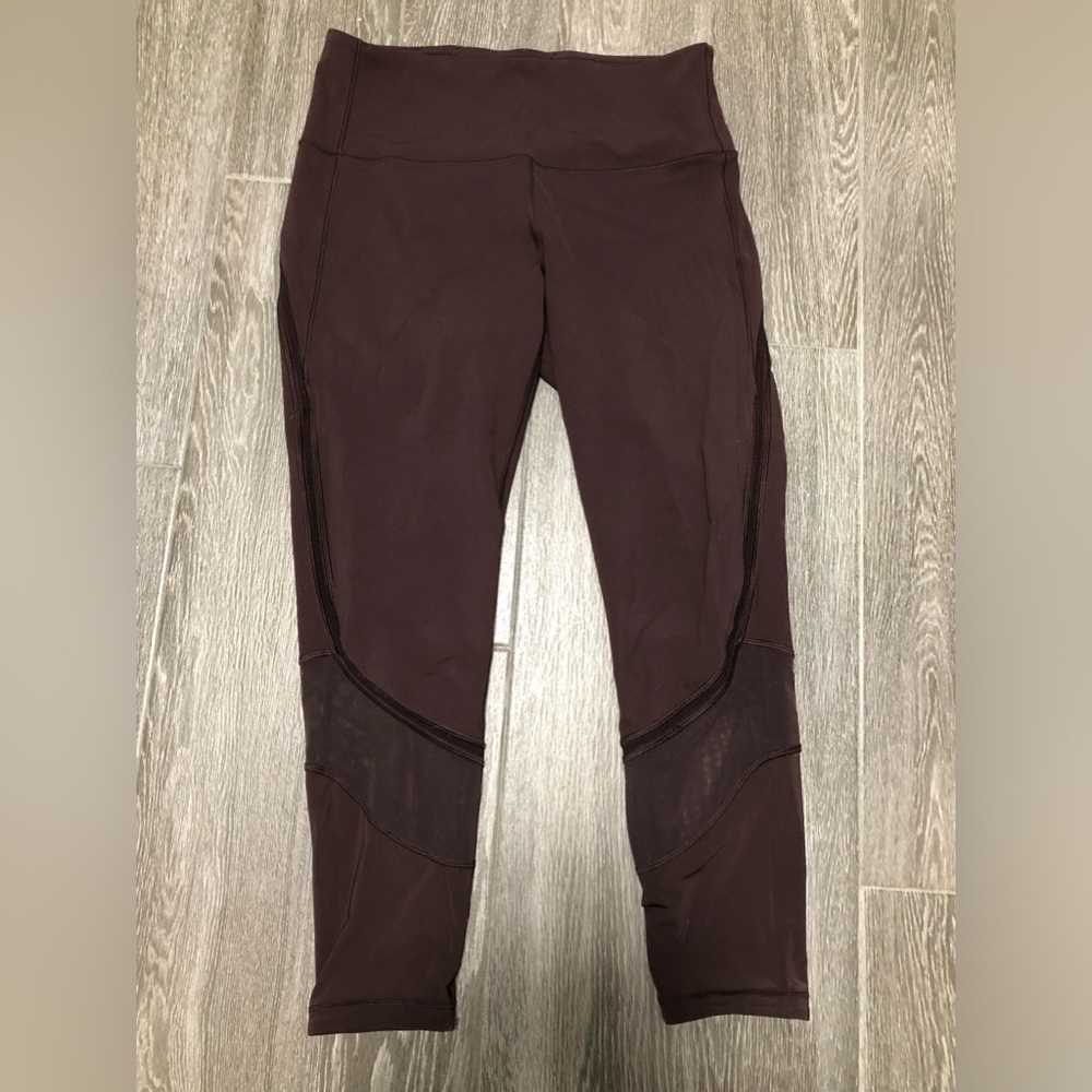 lululemon wunderunder maroon leggings with mesh accent